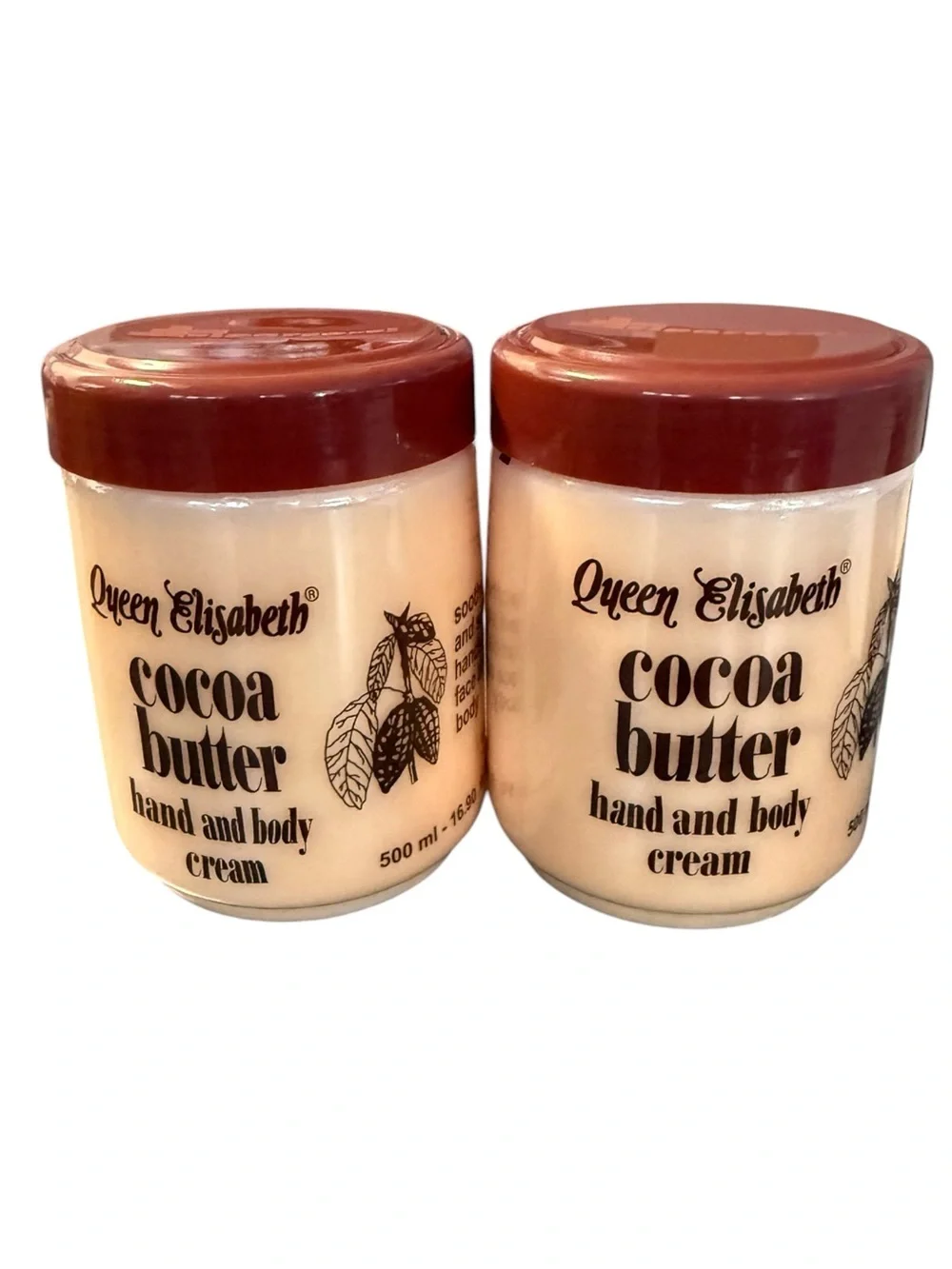 QUEEN ELIZABETH COCO BUTTER HAND, FACE AND BODY JAR CREAM 500ML 16.90oz -(2pcs)